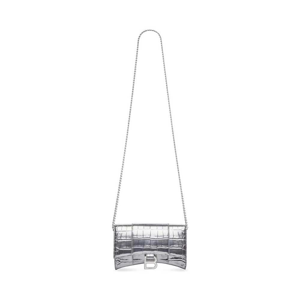 Silver Croc-Embossed Chain Bag